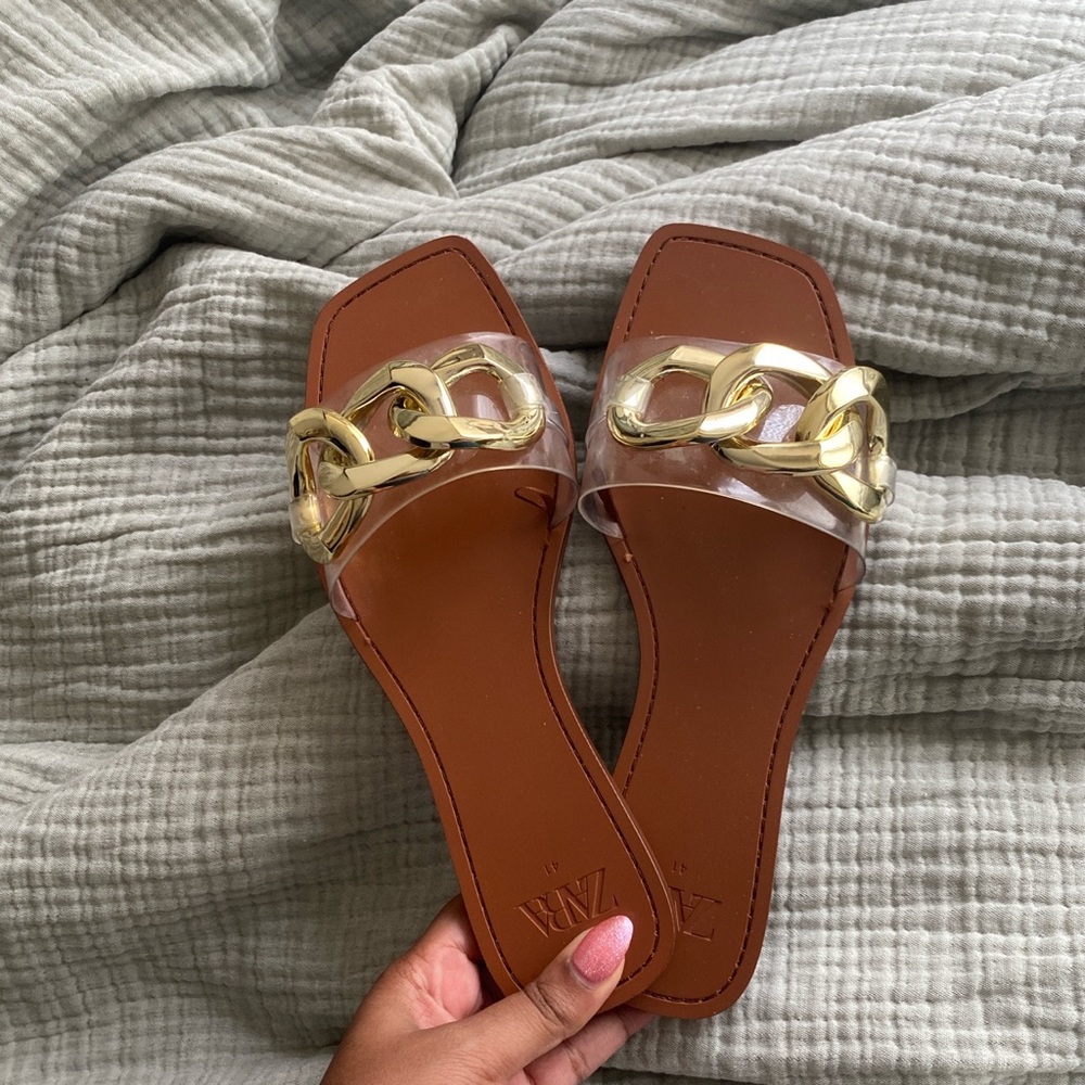 Zara Metal Buckle Flat Sandles